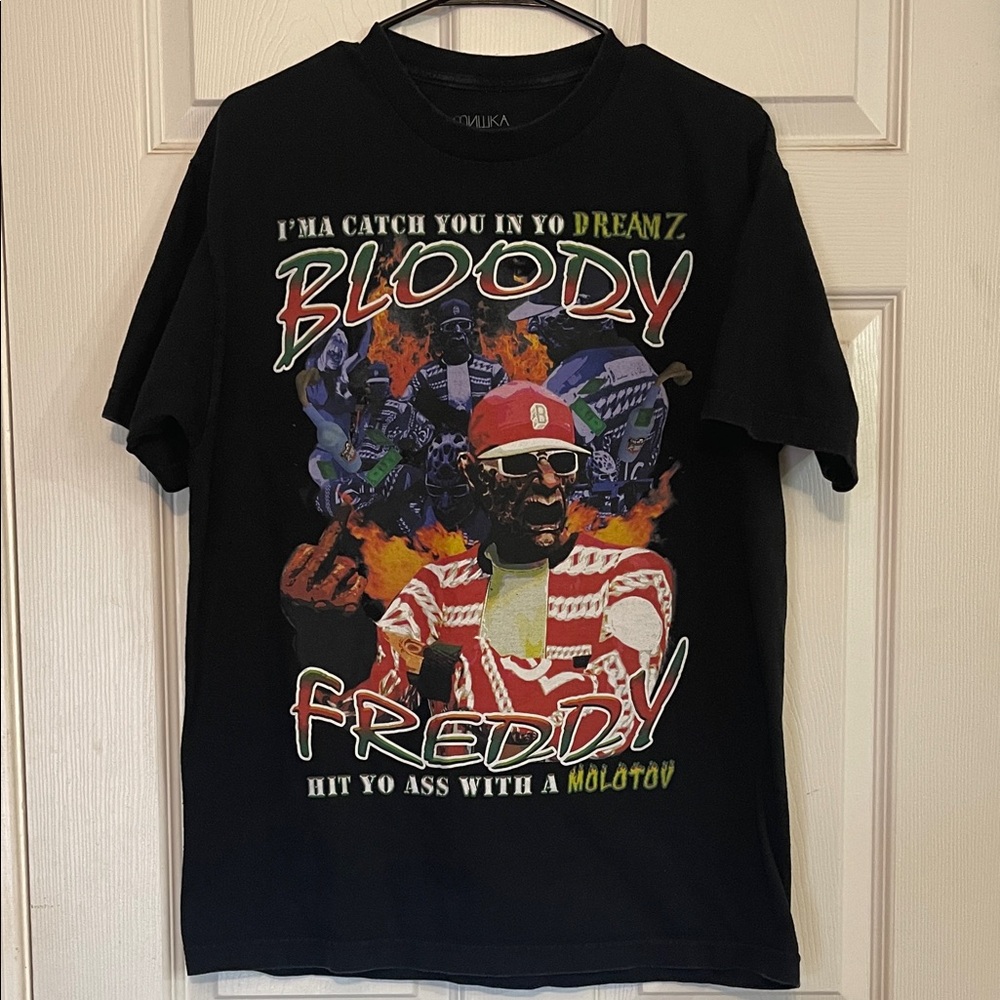 Mishka Bloody Freddy Black Graphic Streetware  T-Shirt